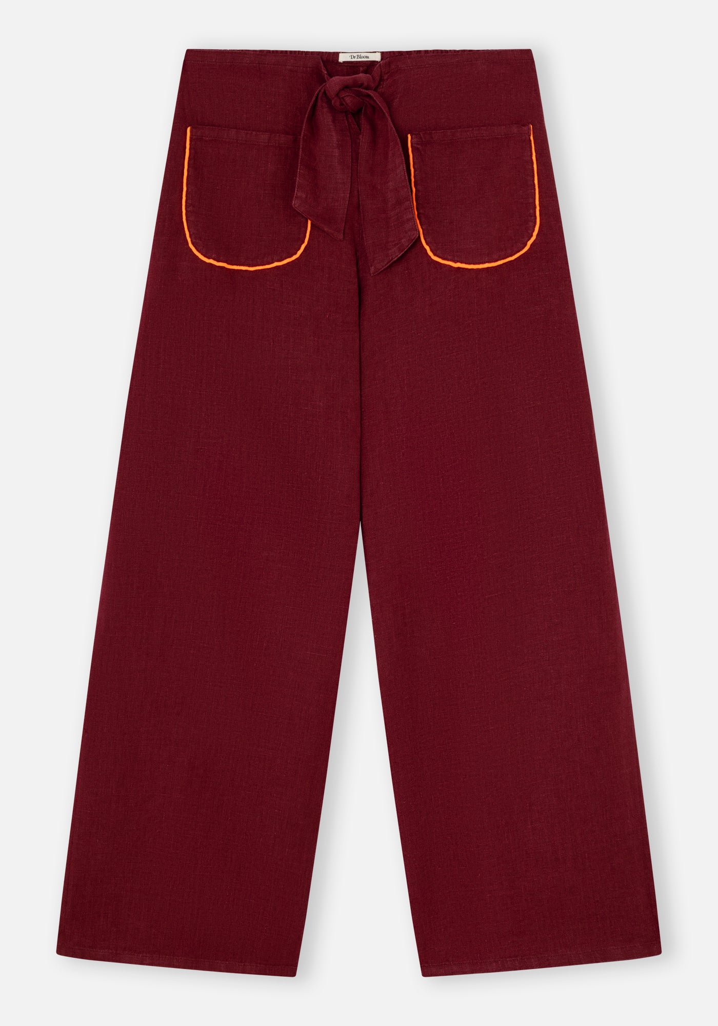 Weinrote Leinenhose mit Schleife