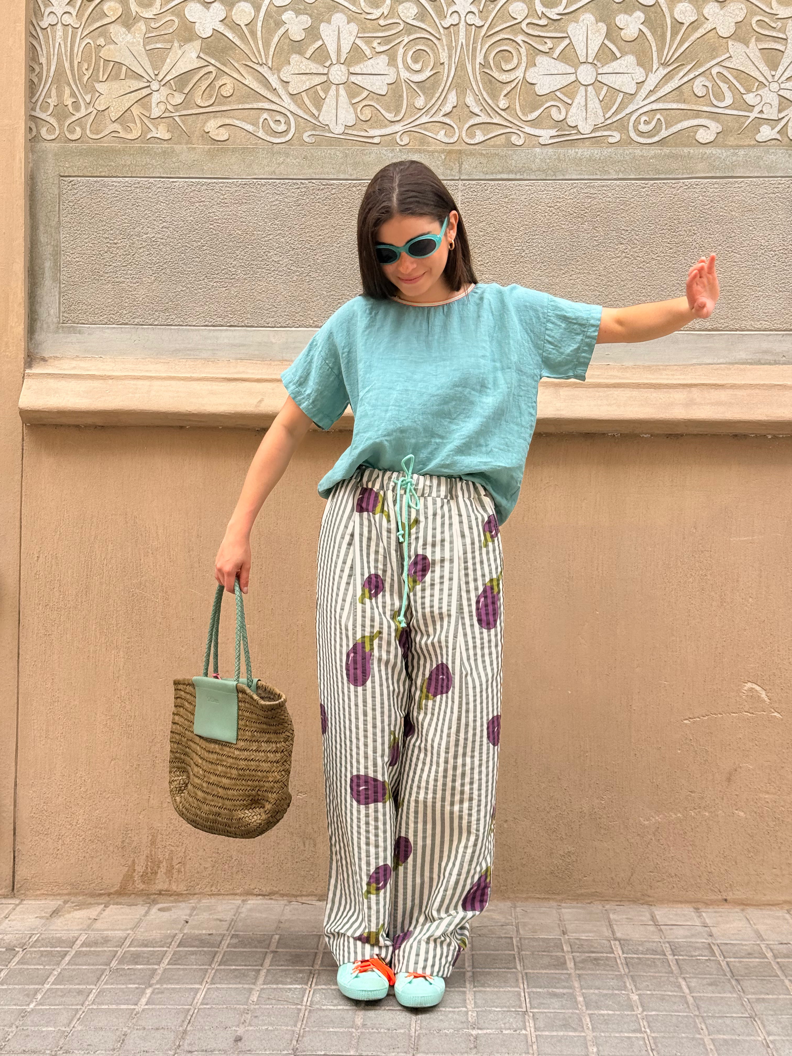 Green Flake Linen Blouse