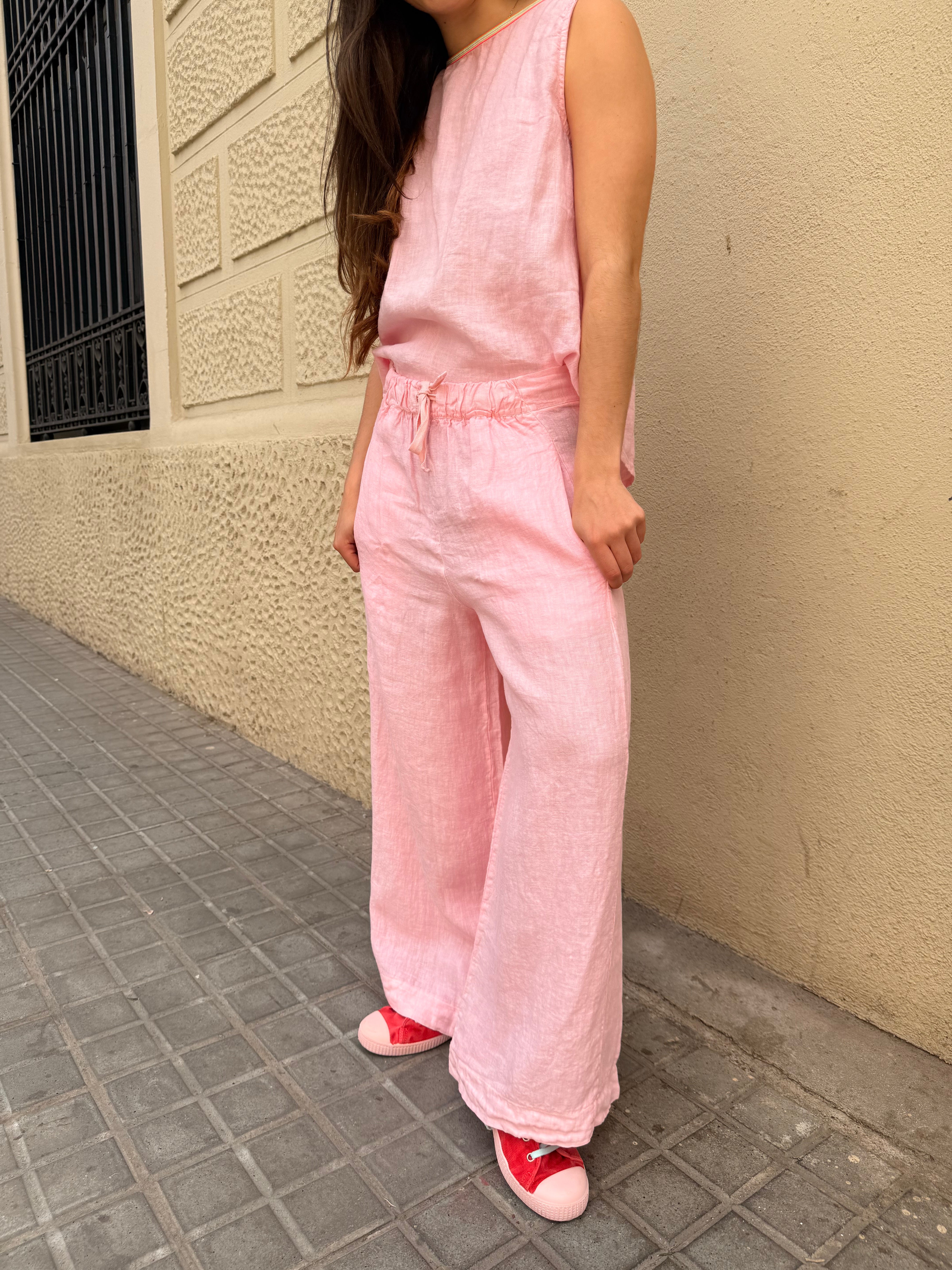 Pantalón Bomba Lino Rosa